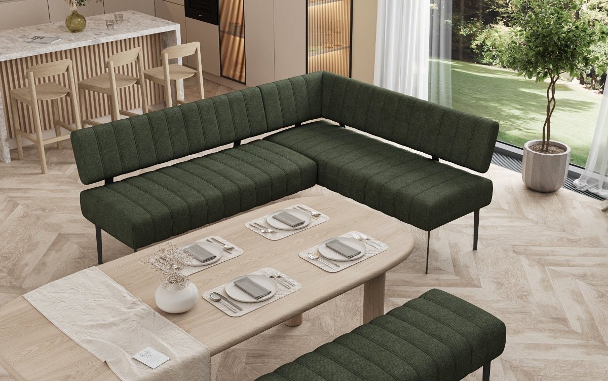 Banquette de salle à manger Montero rembourrée en tissu robuste avec pieds en métal