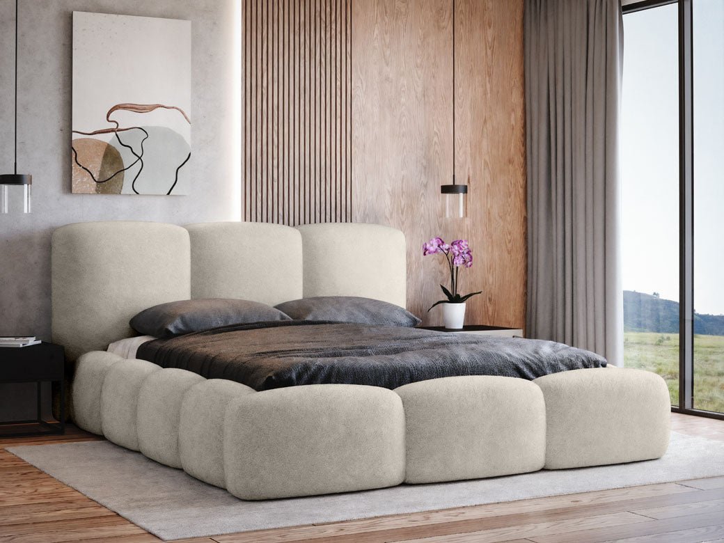 Lit capitonné designer Alena Bouclé avec espace de rangement