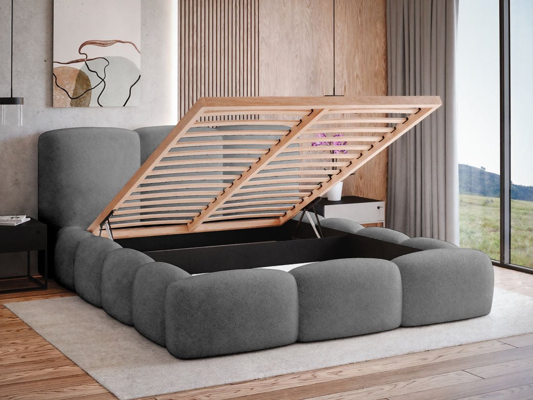 Lit capitonné designer Alena Bouclé avec espace de rangement