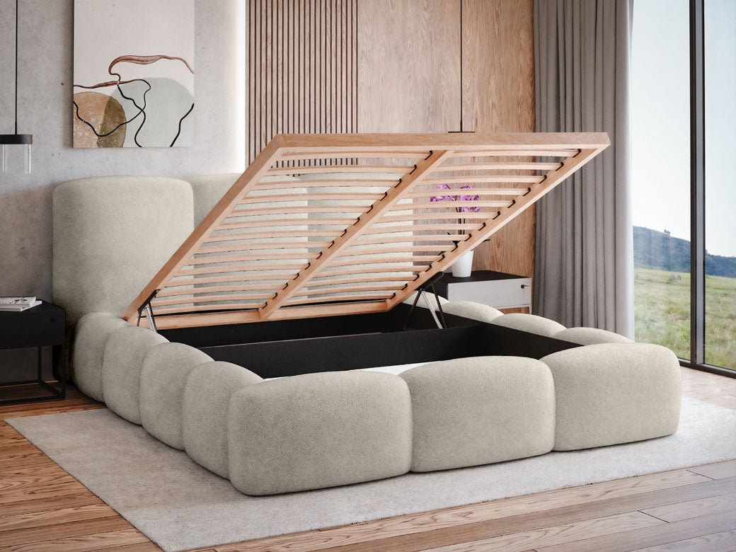 Lit capitonné designer Alena Bouclé avec espace de rangement