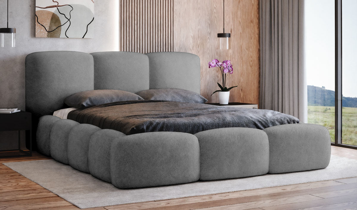 Lit capitonné designer Alena Bouclé avec espace de rangement
