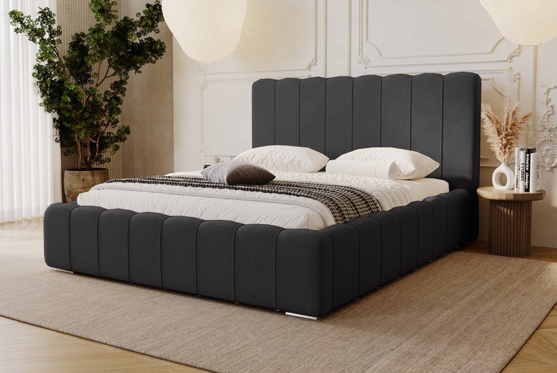 Lit capitonné designer Alvano en Velours avec espace de rangement