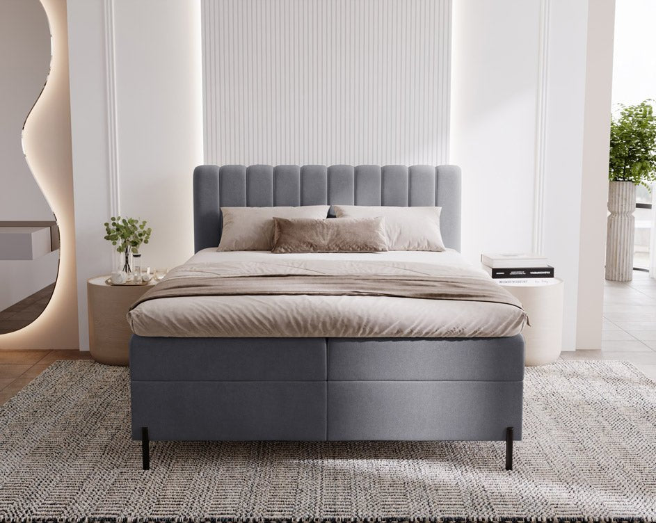Lit boxspring Lumière en Velours avec espace de rangement