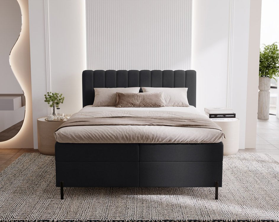 Lit boxspring Lumière en Velours avec espace de rangement