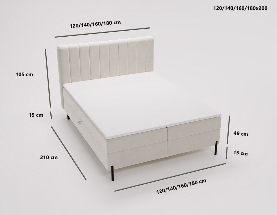 Lit boxspring Lumière en Velours avec espace de rangement