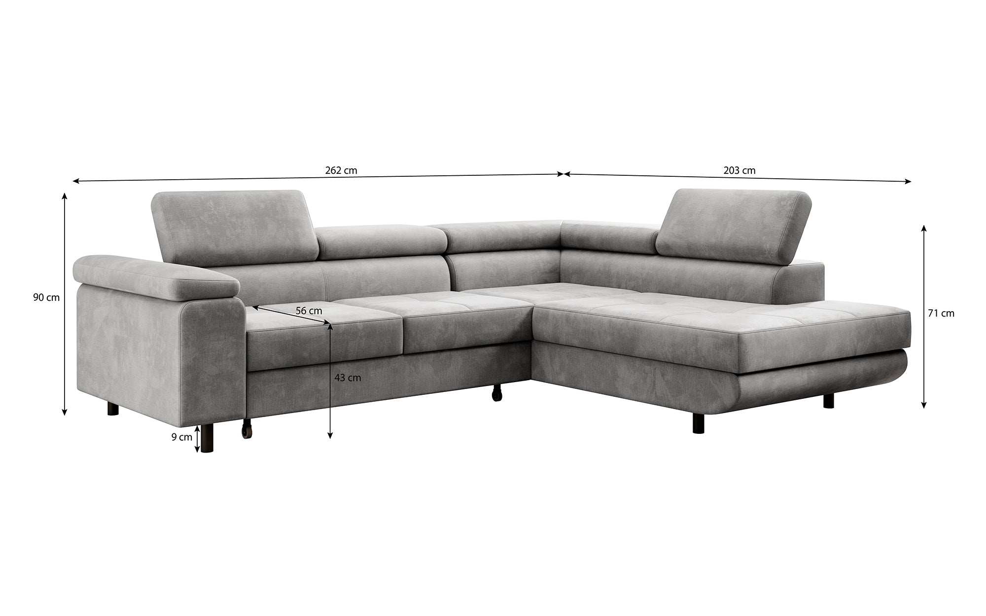 Canapé designer Costa avec fonction couchage et rabattable en Velours