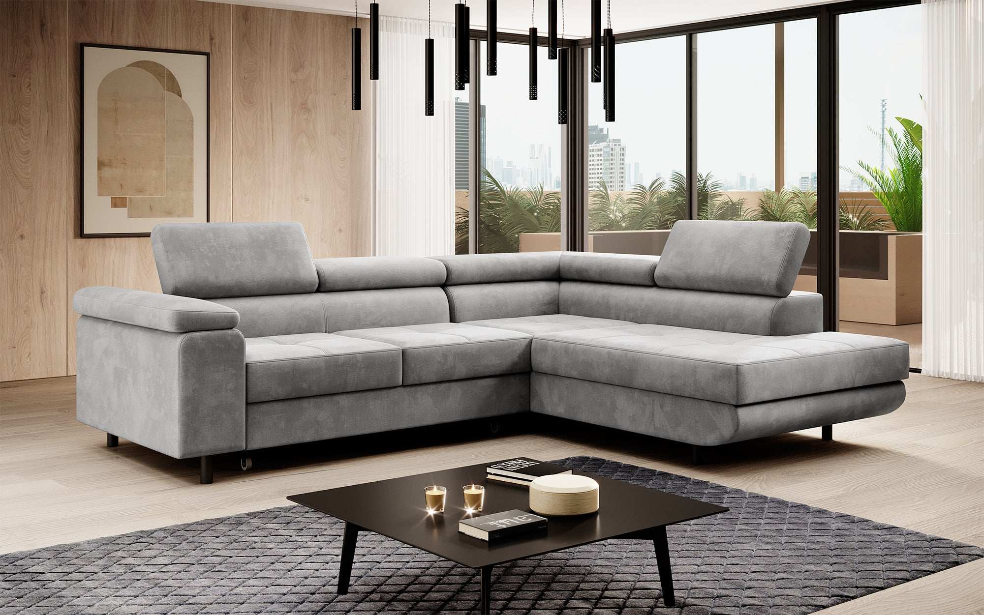 Canapé designer Costa avec fonction couchage et rabattable en Velours