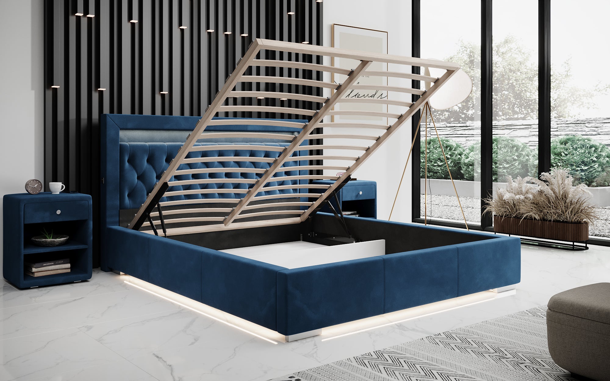 Lit design Ida avec RGB, USB et espace de rangement