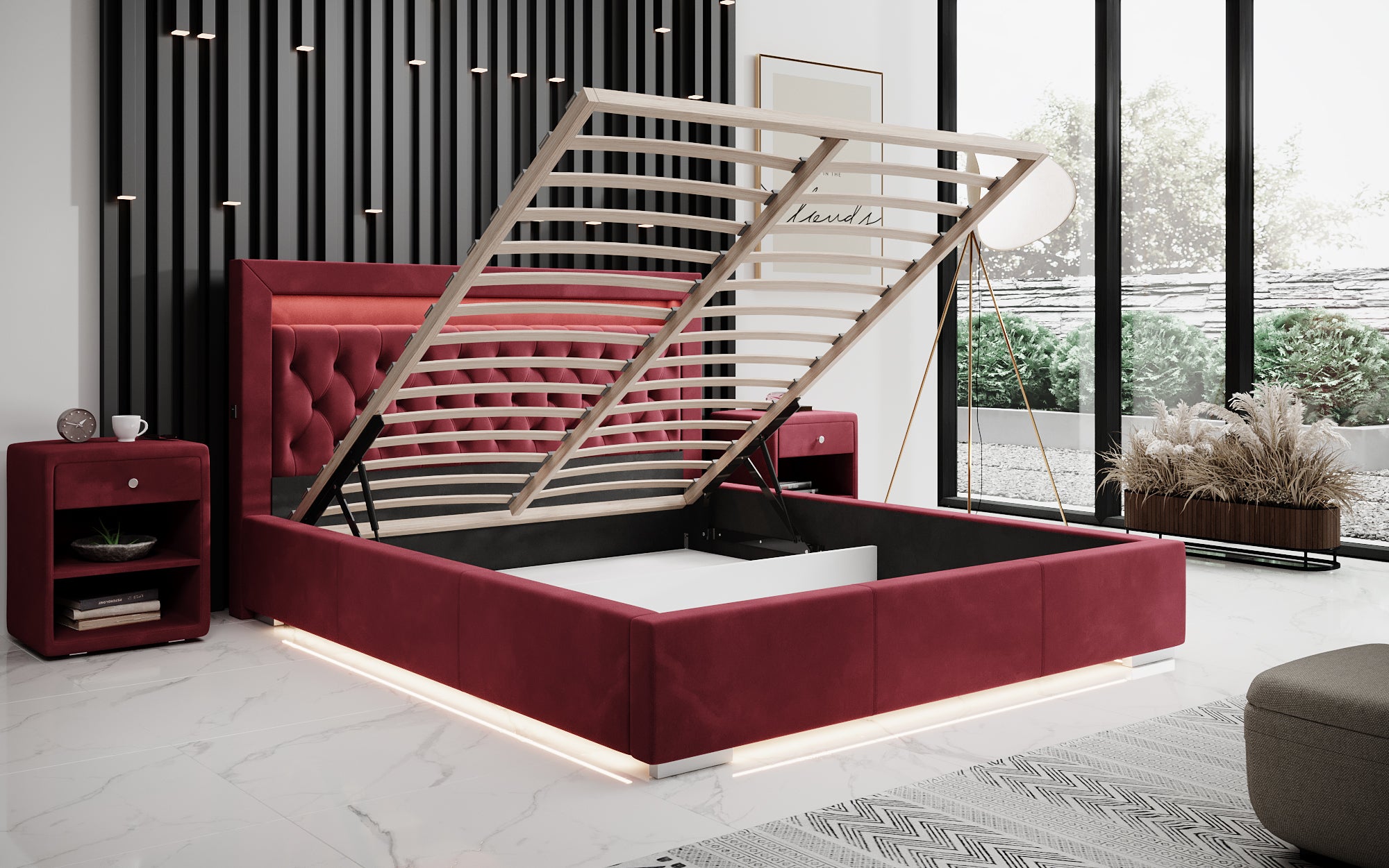 Lit design Ida avec RGB, USB et espace de rangement