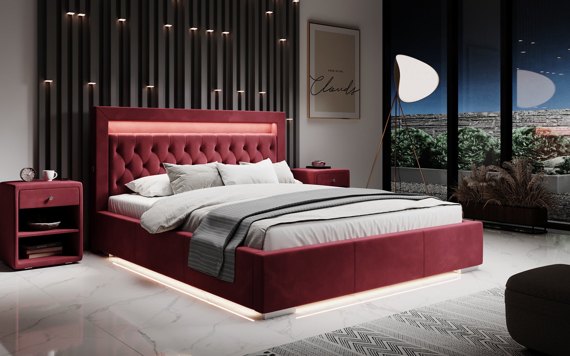 Lit design Ida avec RGB, USB et espace de rangement