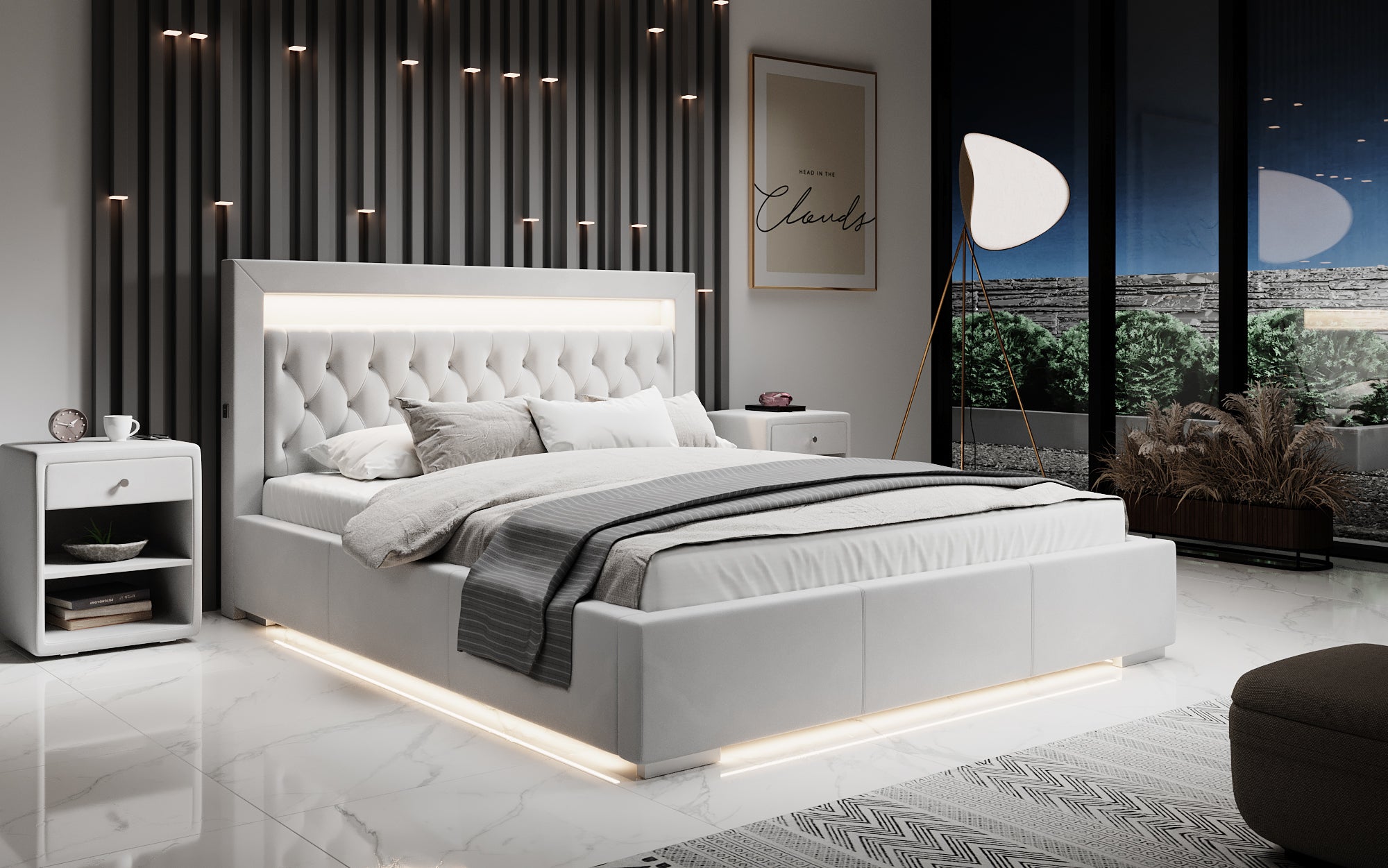 Lit design Ida avec RGB, USB et espace de rangement