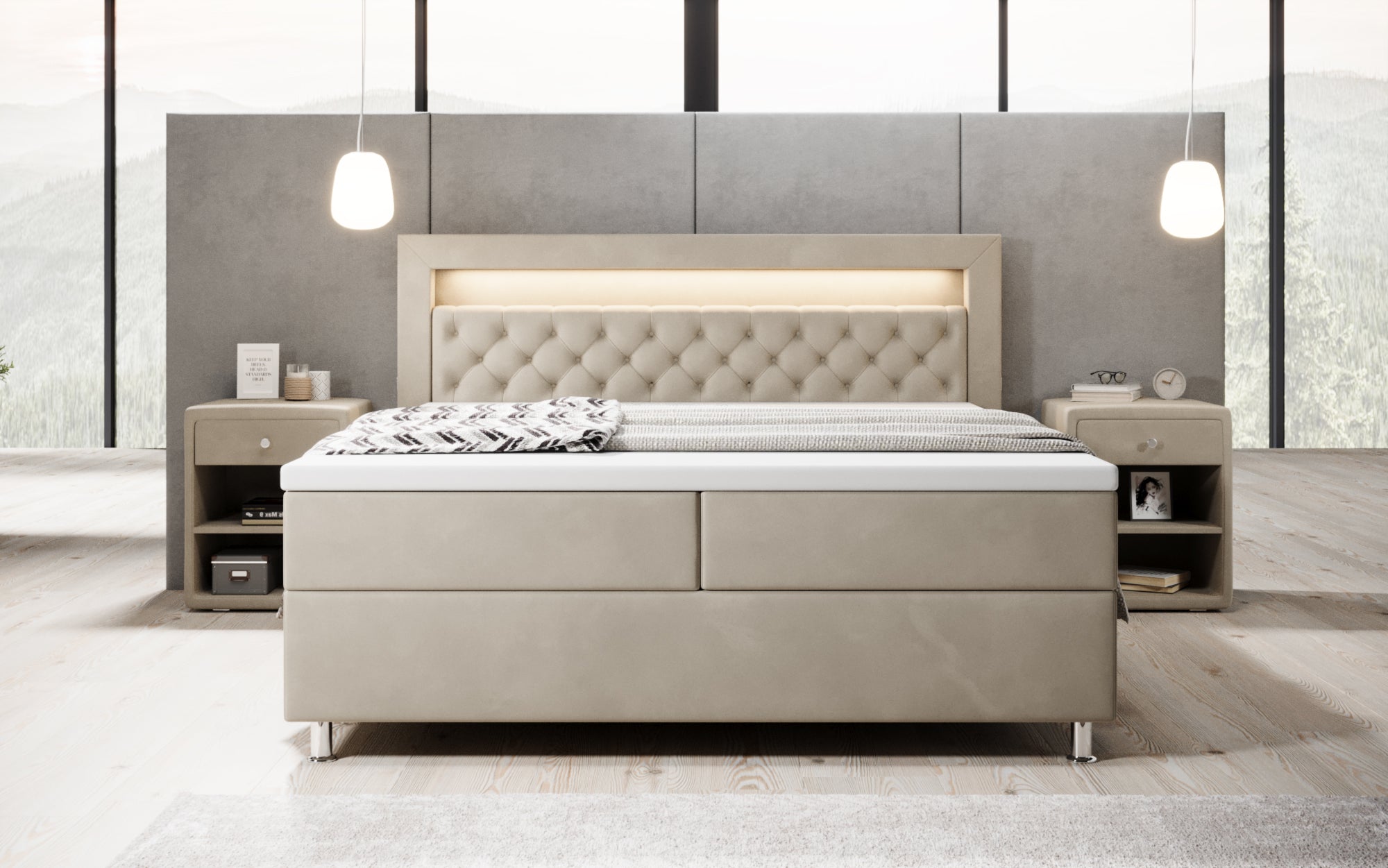 Troja Box Spring Bed with RGB, USB, and Storage