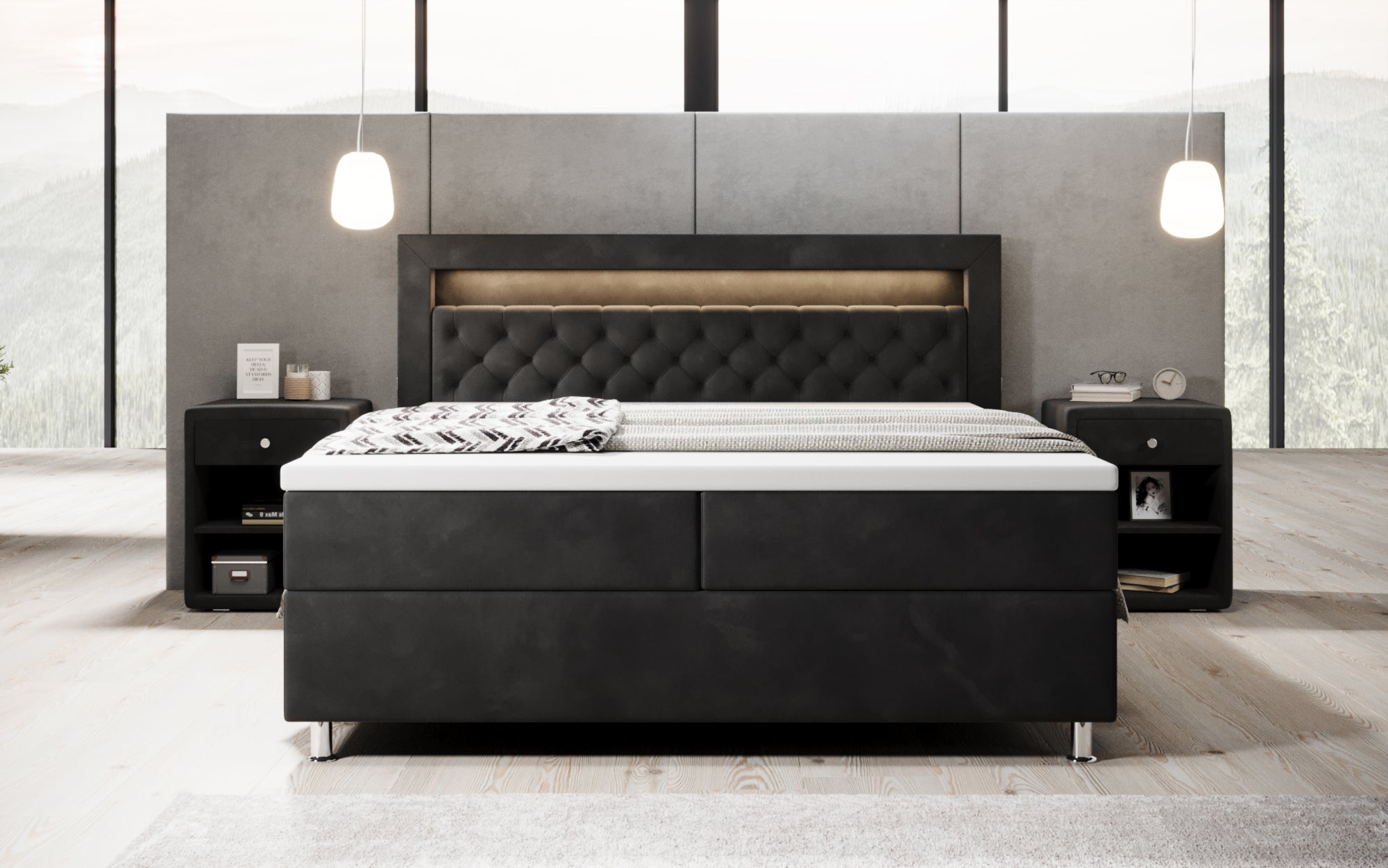 Troja Box Spring Bed with RGB, USB, and Storage