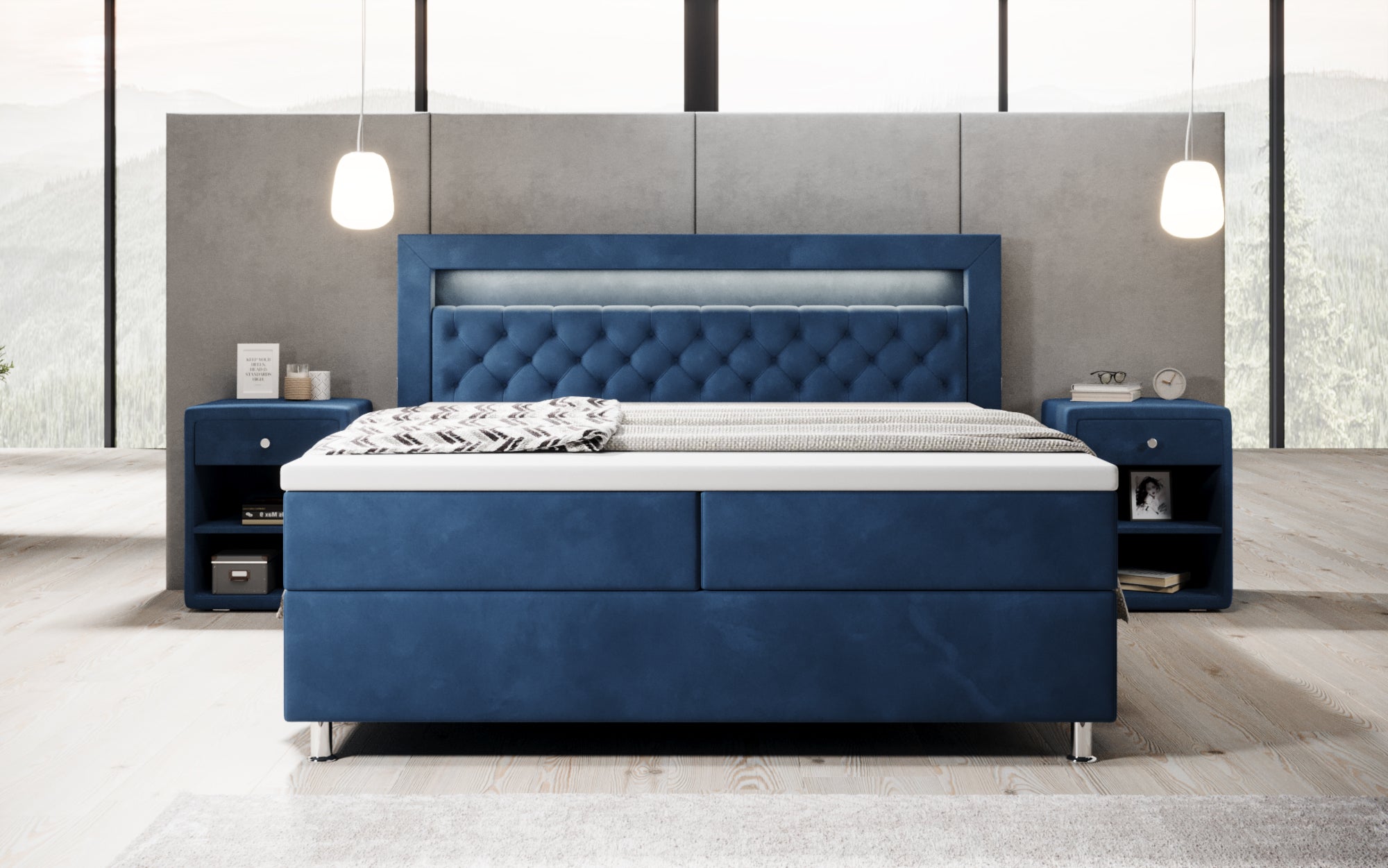 Troja Box Spring Bed with RGB, USB, and Storage