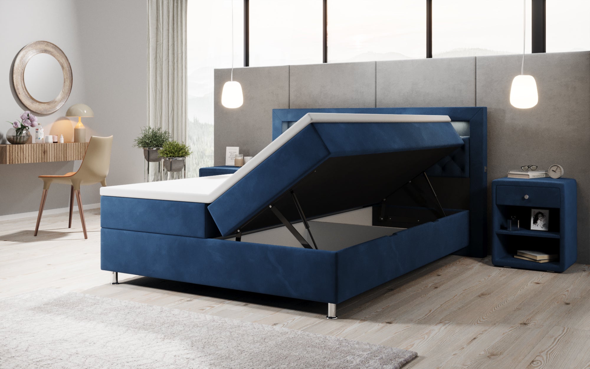 Troja Box Spring Bed with RGB, USB, and Storage