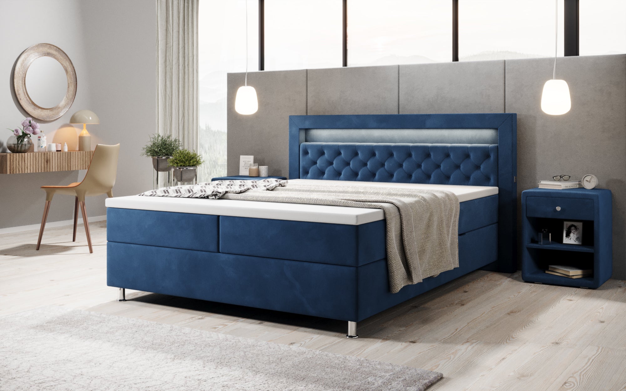 Troja Box Spring Bed with RGB, USB, and Storage