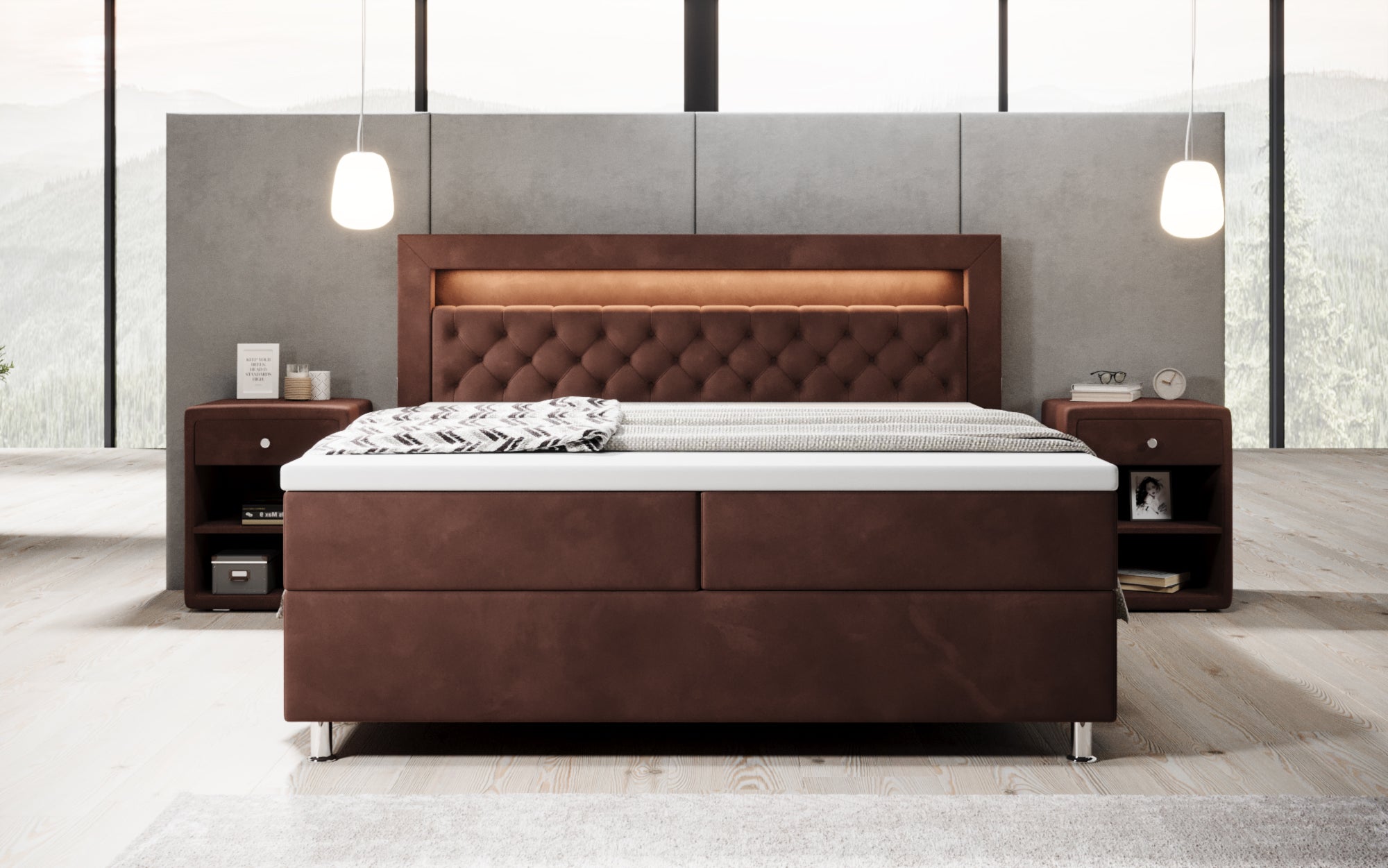 Troja Box Spring Bed with RGB, USB, and Storage