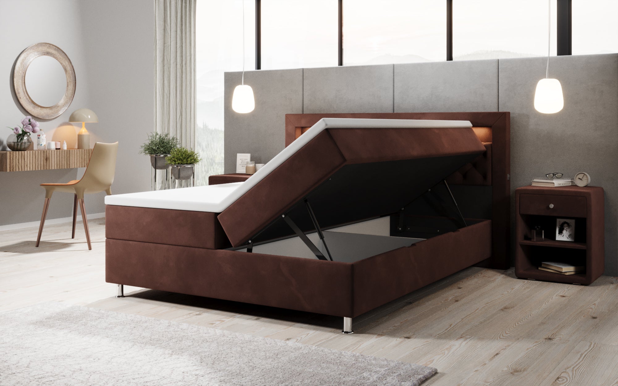 Troja Box Spring Bed with RGB, USB, and Storage