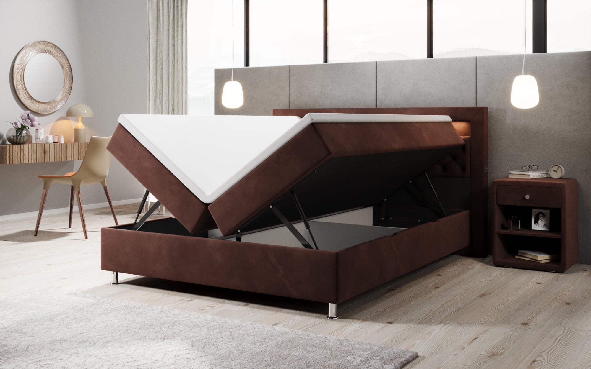 Troja Box Spring Bed with RGB, USB, and Storage