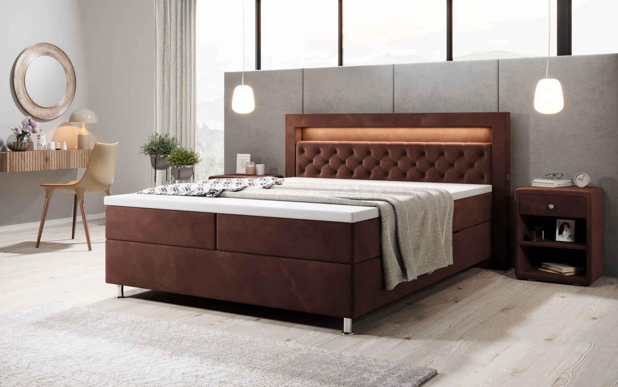 Troja Box Spring Bed with RGB, USB, and Storage