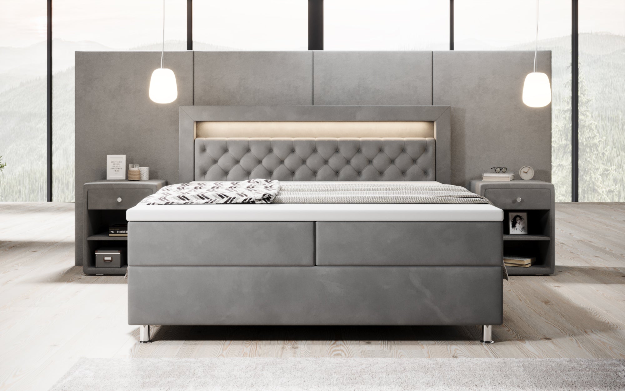 Troja Box Spring Bed with RGB, USB, and Storage