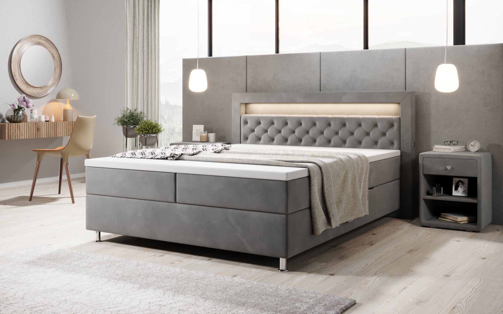 Troja Box Spring Bed with RGB, USB, and Storage