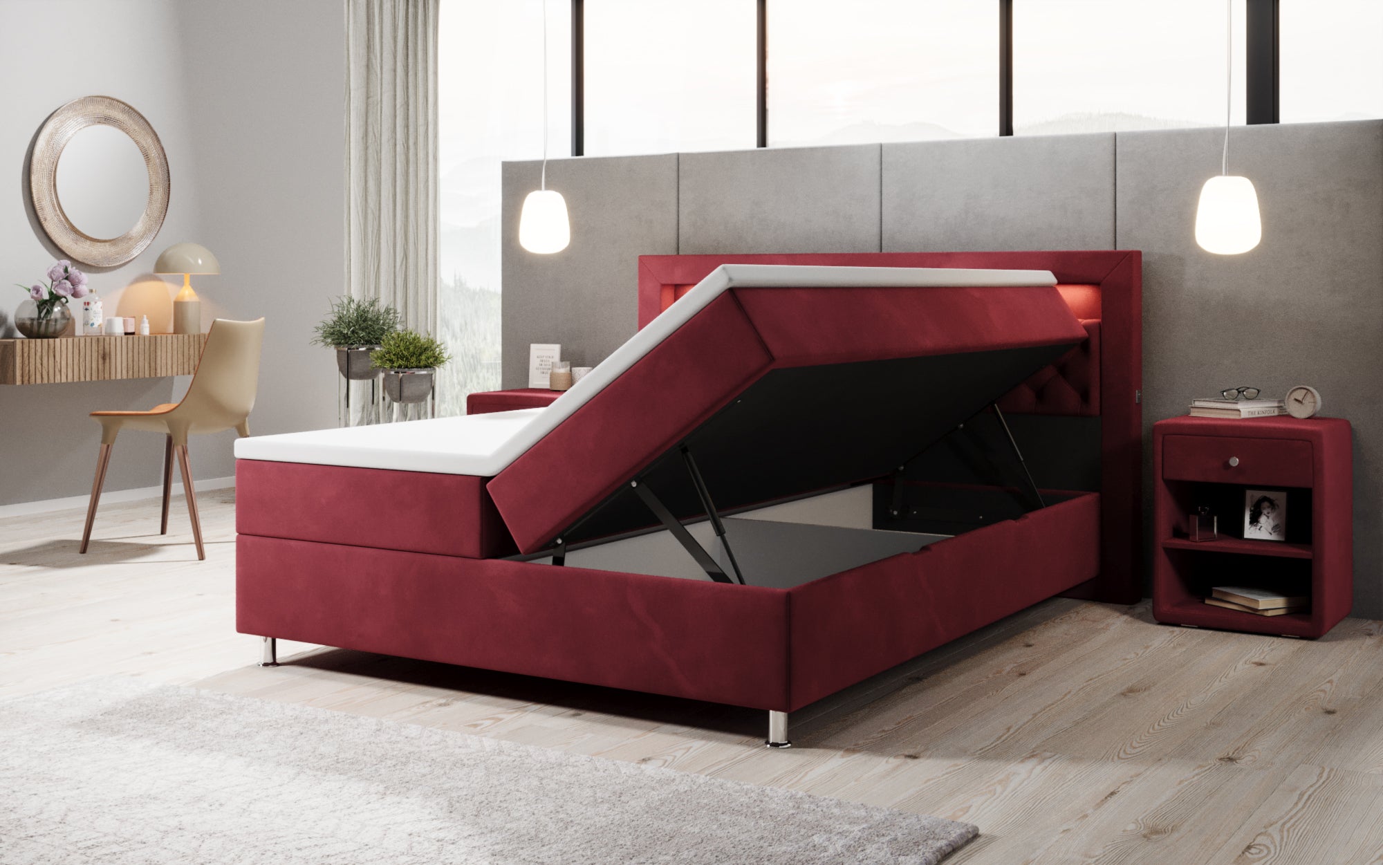 Troja Box Spring Bed with RGB, USB, and Storage