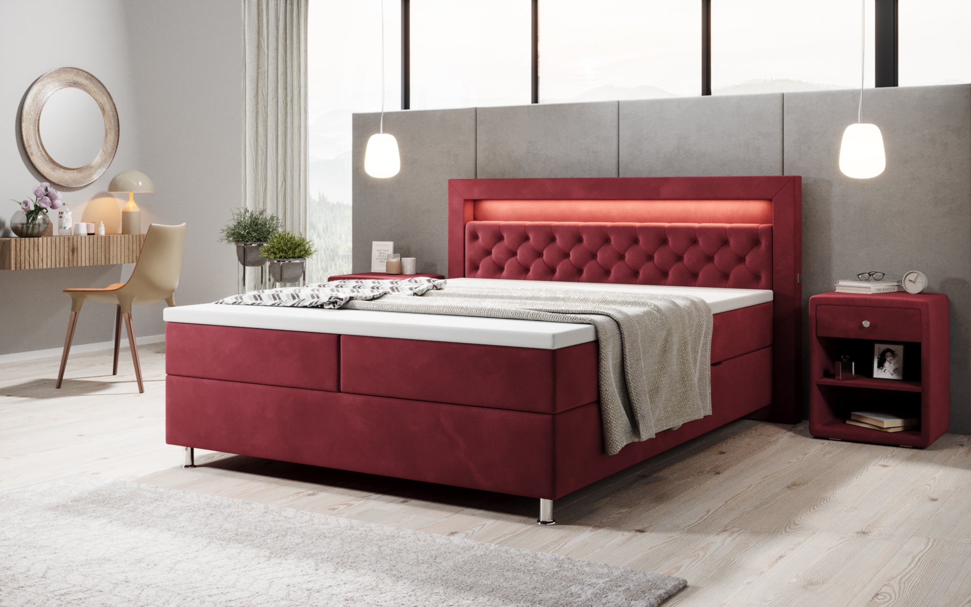 Troja Box Spring Bed with RGB, USB, and Storage