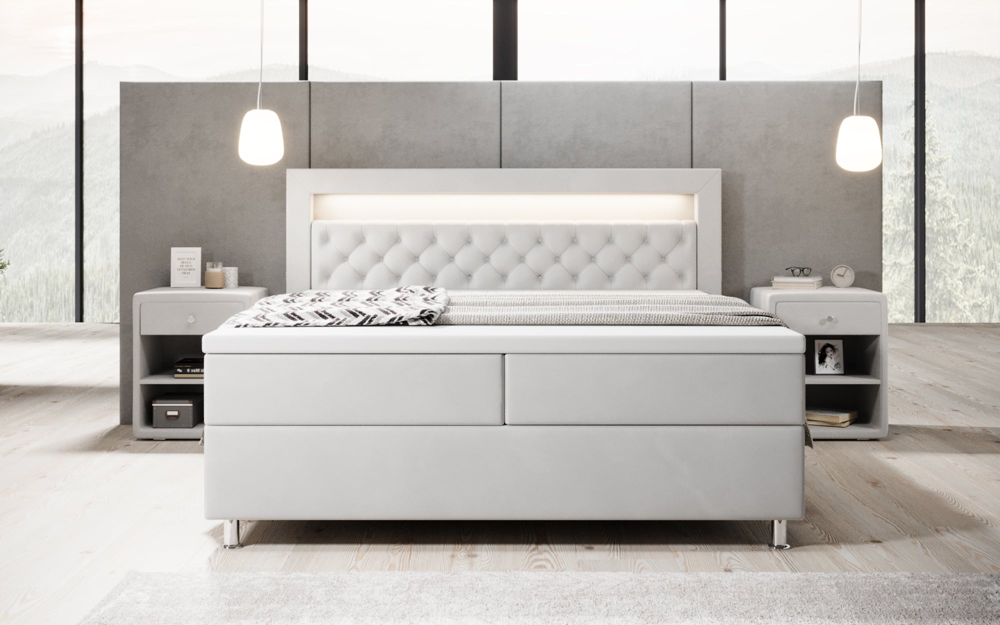 Troja Box Spring Bed with RGB, USB, and Storage