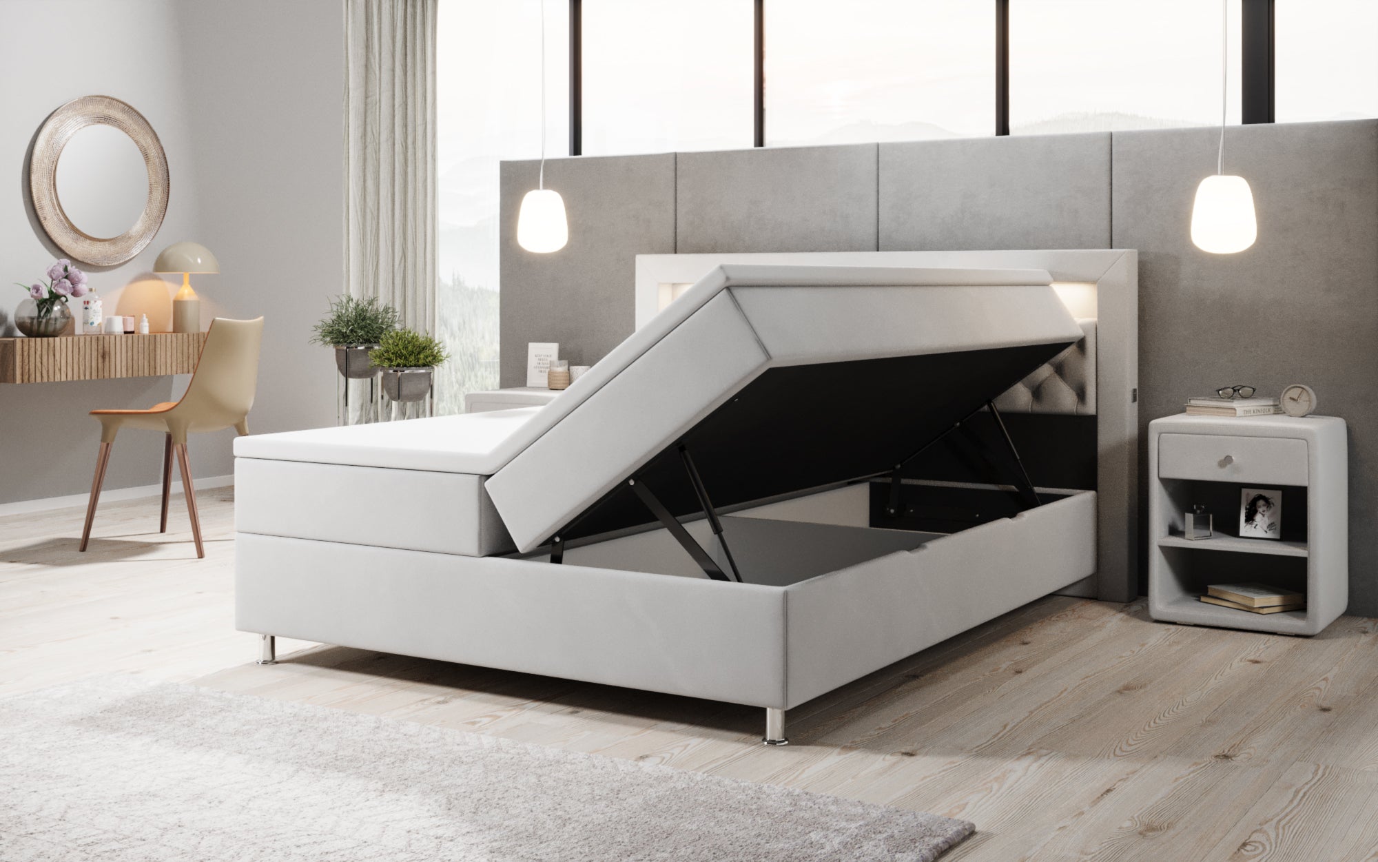 Troja Box Spring Bed with RGB, USB, and Storage