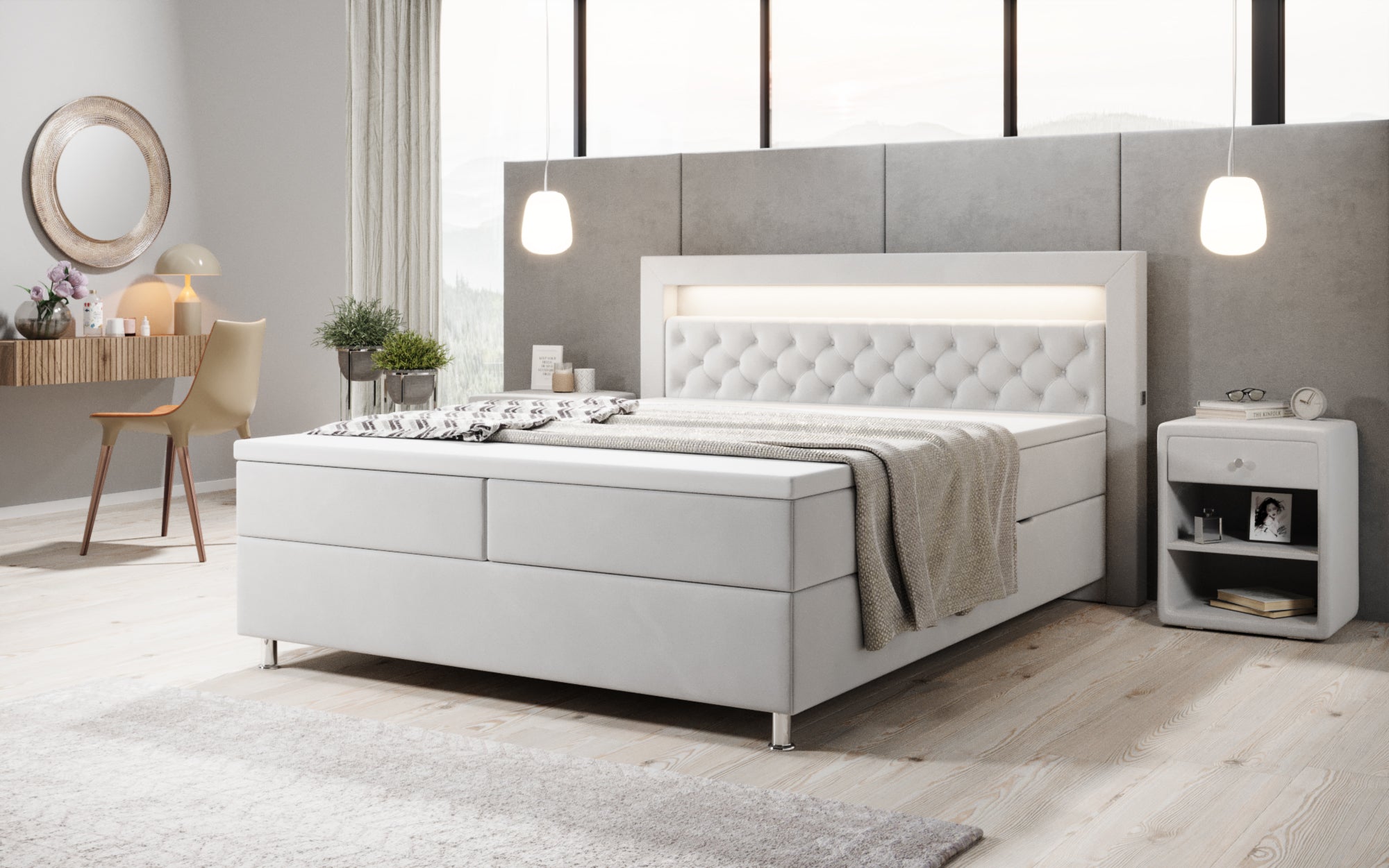 Troja Box Spring Bed with RGB, USB, and Storage