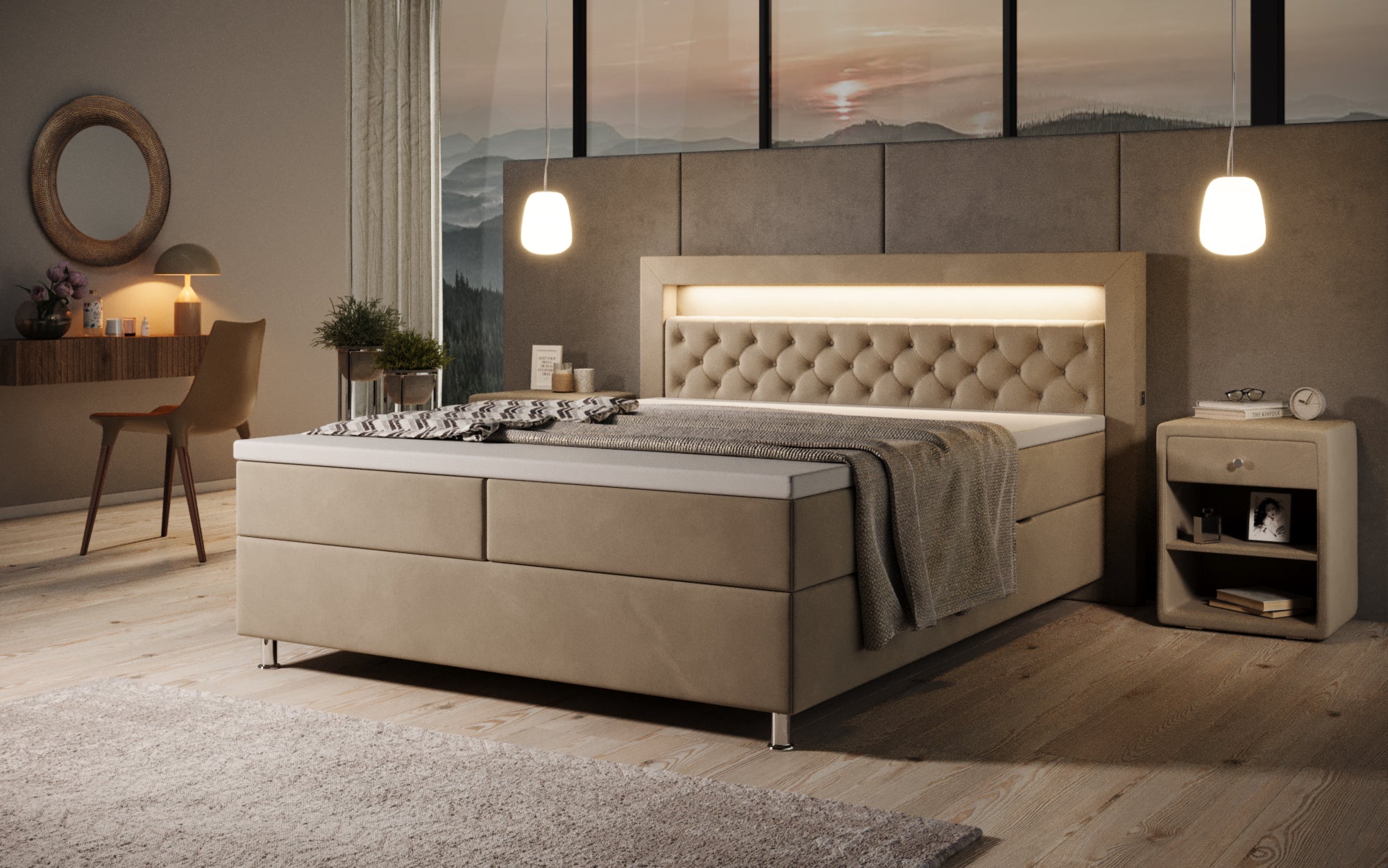 Troja Box Spring Bed with RGB, USB, and Storage