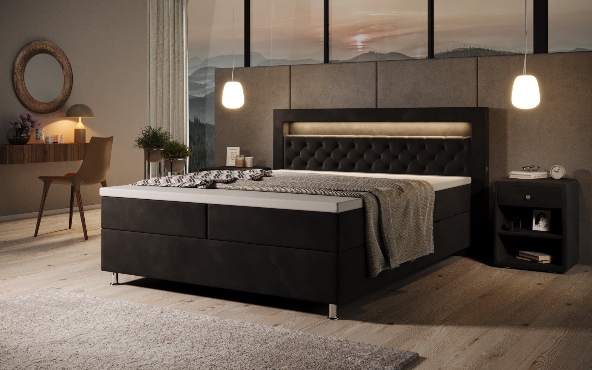 Troja Box Spring Bed with RGB, USB, and Storage