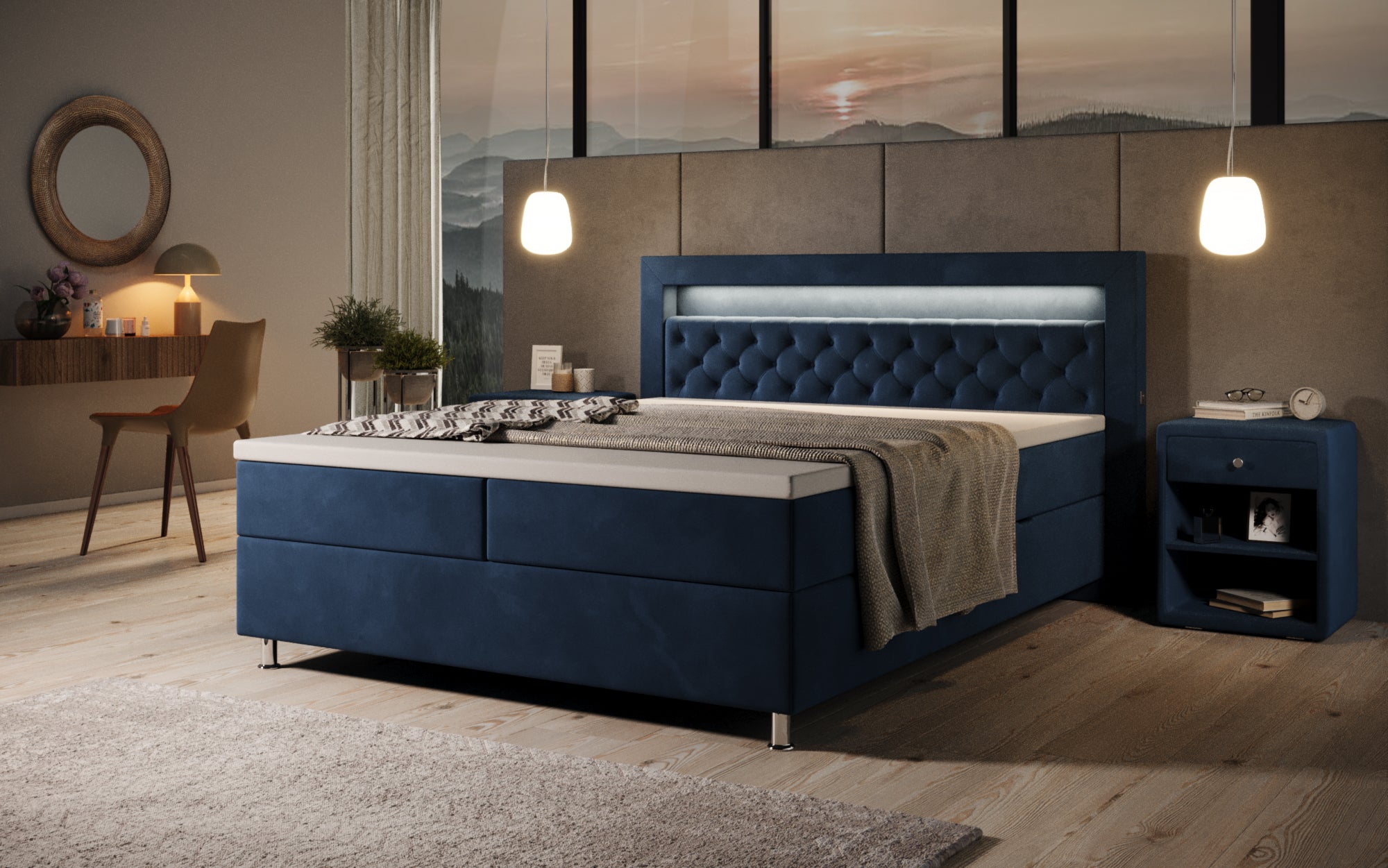 Troja Box Spring Bed with RGB, USB, and Storage