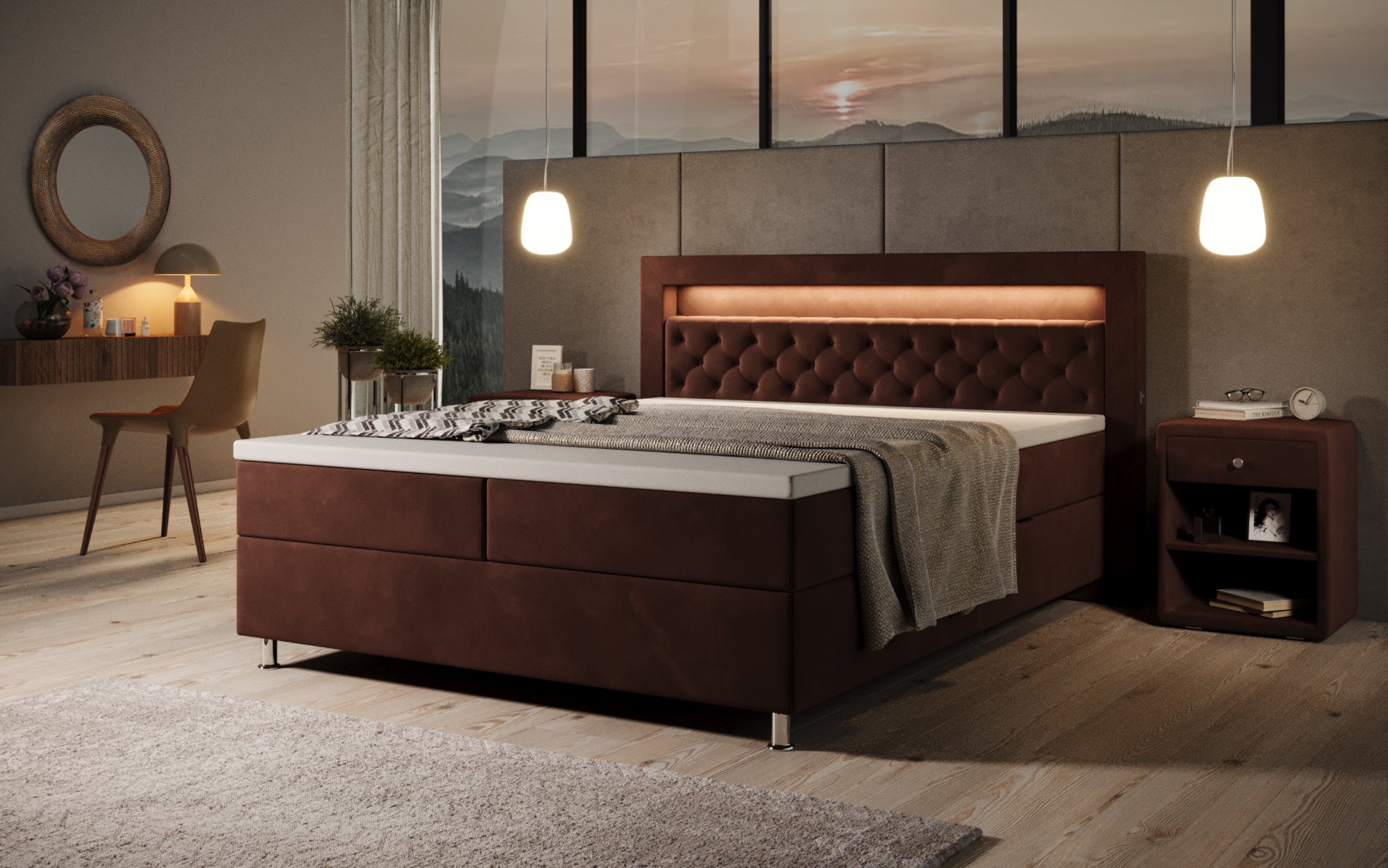 Troja Box Spring Bed with RGB, USB, and Storage