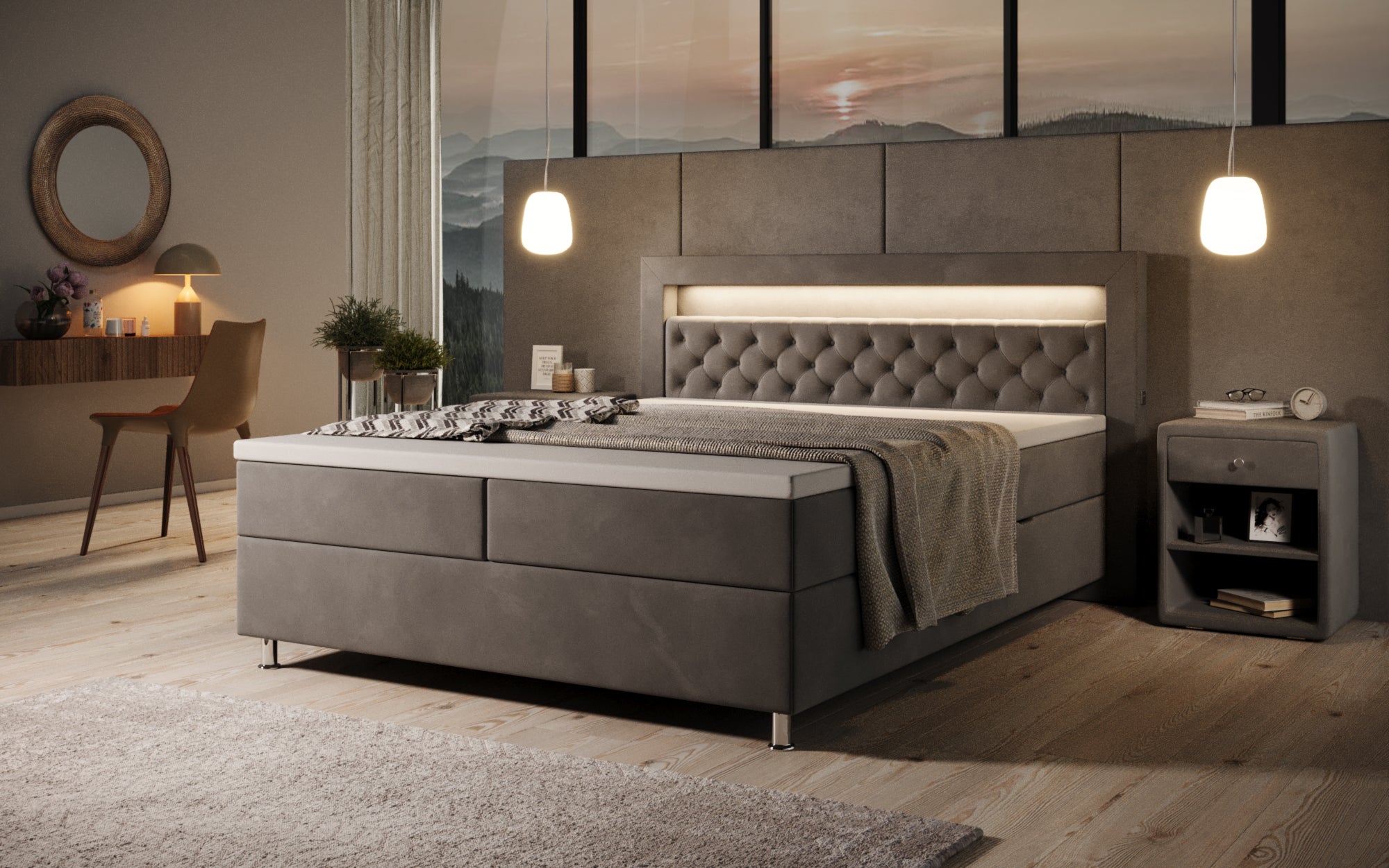 Troja Box Spring Bed with RGB, USB, and Storage