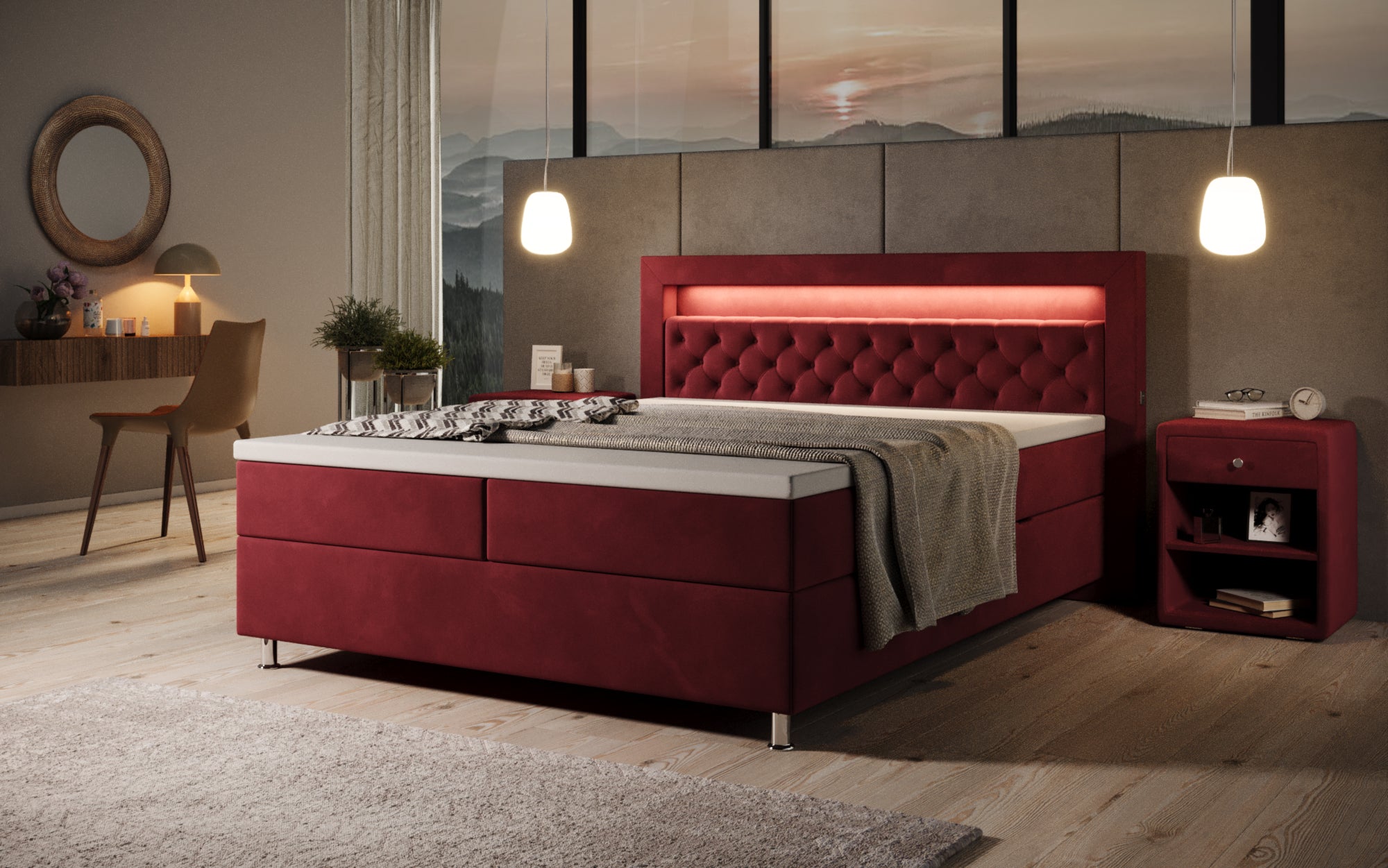 Troja Box Spring Bed with RGB, USB, and Storage