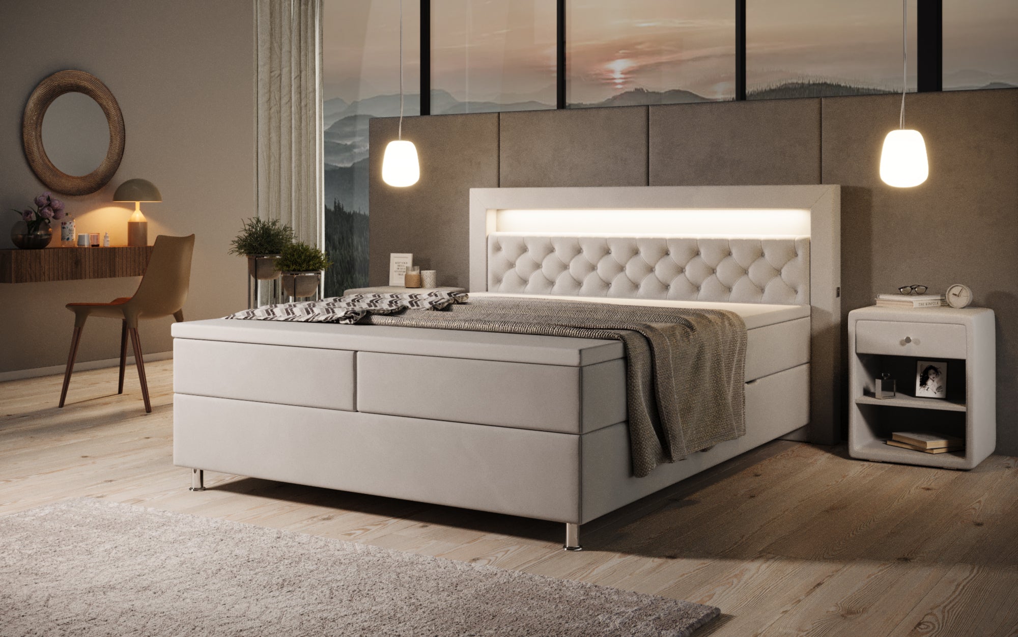 Troja Box Spring Bed with RGB, USB, and Storage