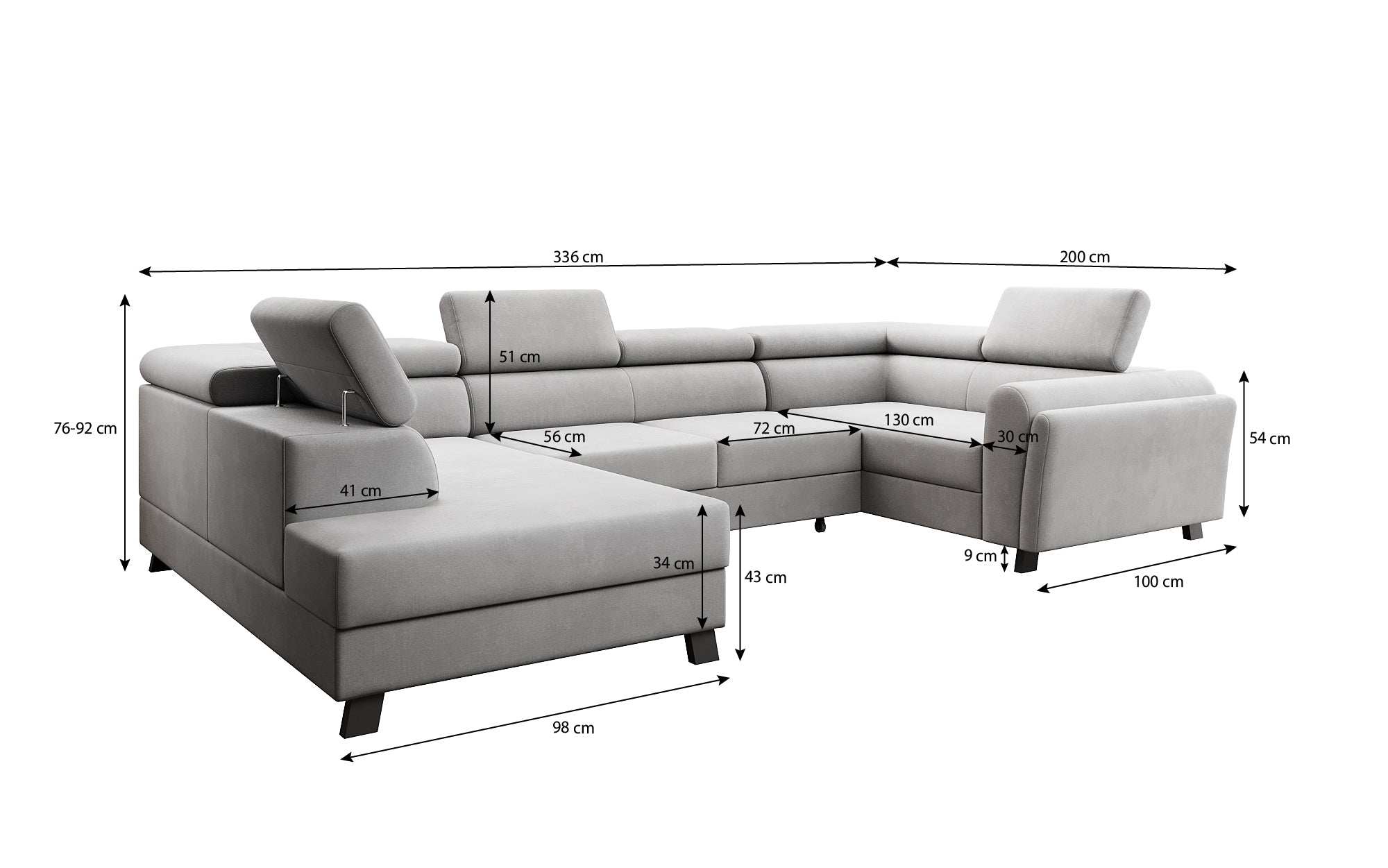 Canapé designer Emilio avec fonction couchage et rabattable