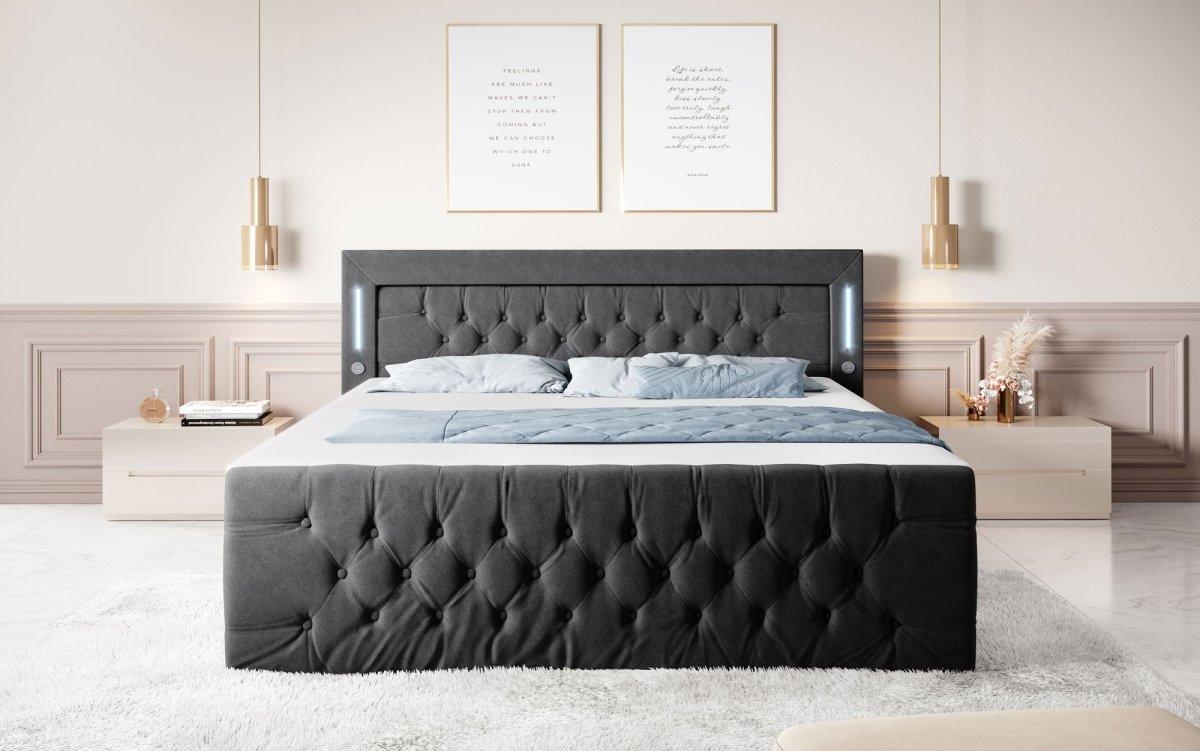 Boxspringbett Queen mit LED, USB und Stauraum - Luxusbetten24