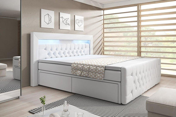 Boxspringbett Sera mit LED und Stauraum (4 Schubladen)