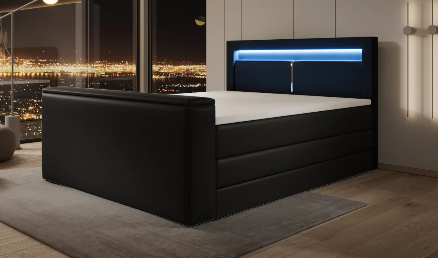 Similicuir Noir avec élévateur TV – Éteindre la lumière